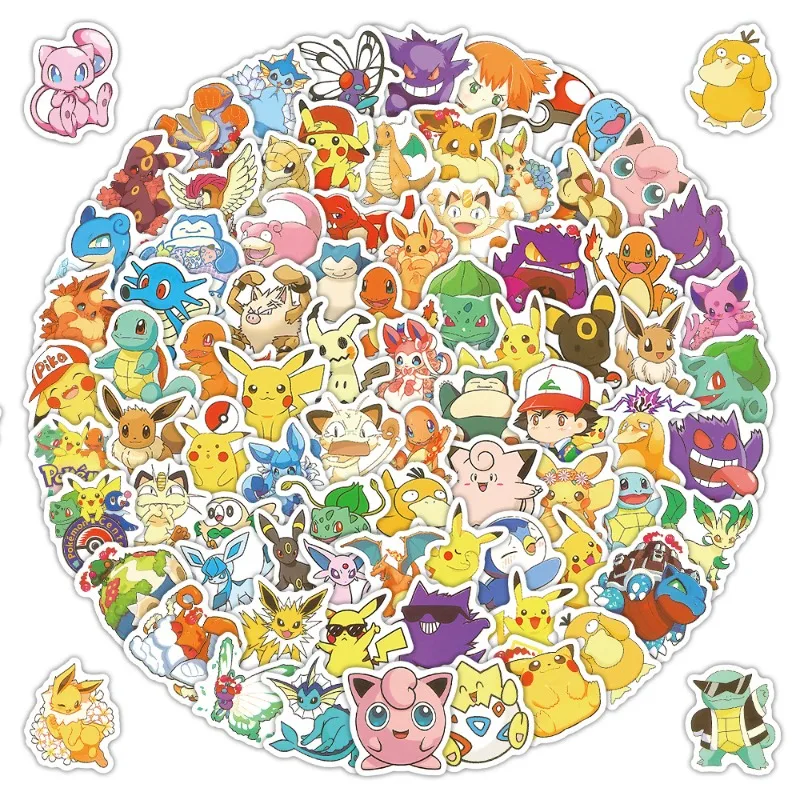 103 Stück/Set Kawaii Anime Pokemon Aufkleber Pikachu Sticker DIY für Laptop Gepäck Skateboard Telefon Cartoon Kinder Spielzeug Geschenk Aufkleber