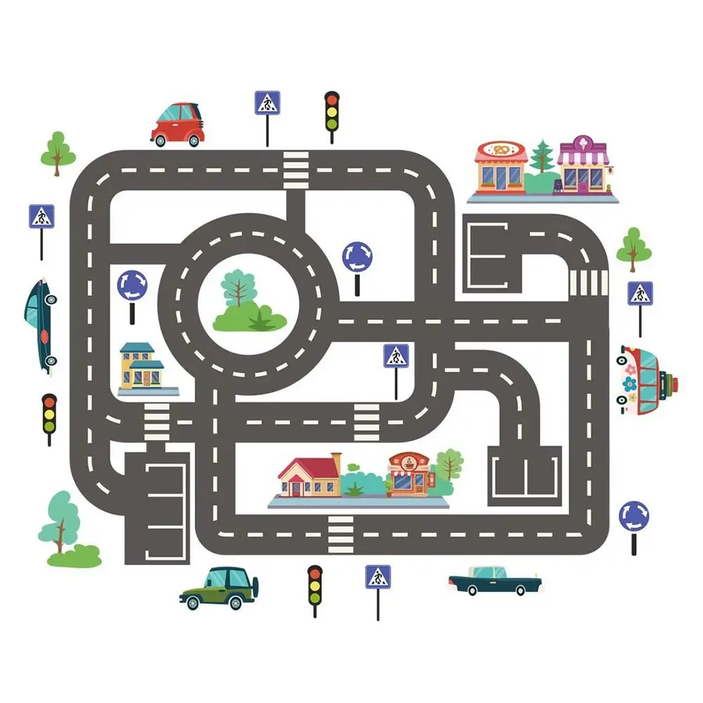 Creative Traffic Map Stickers Cartoon Pattern Car Road Games Parking Lot Signs Floor Decals Self-adhesive Educational Toy Funny