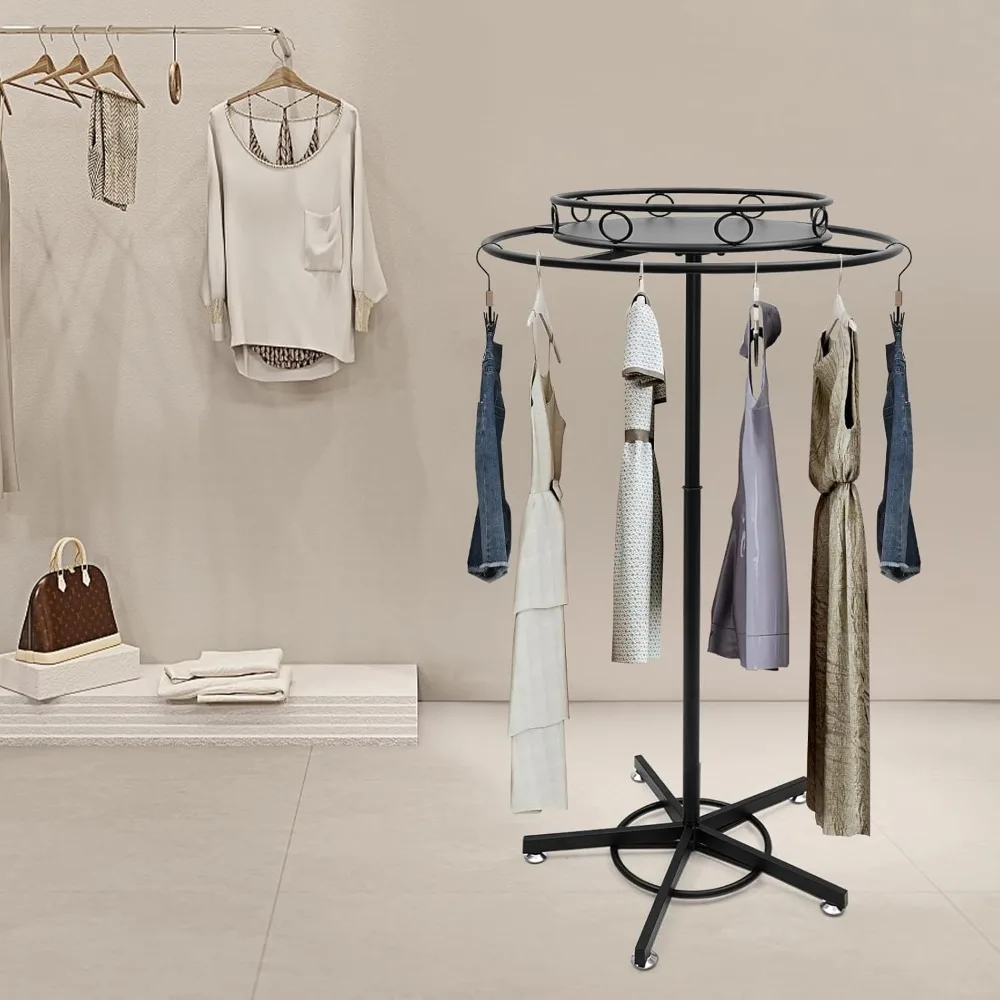 

360° Rotating Clothes Rack Floor Standing Garment Rack Retail Display Stand Adjustable Height Commercial Clothing Organizer