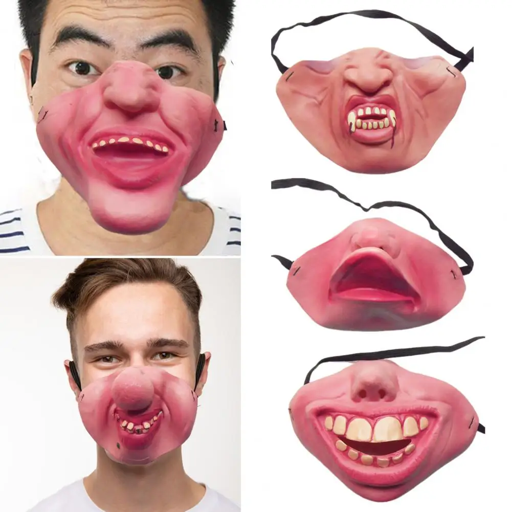 Halloween Masque Latex Funny Half-face Prank Masque Breathable Realistic Horror Masque for Halloween Costume Party Cosplay