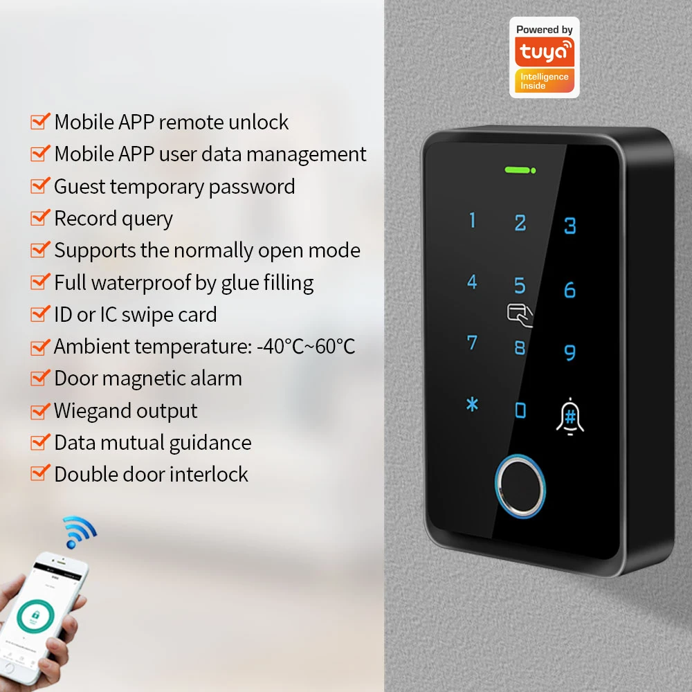 Support Tuya App Fingerprint Access Control Keypad Outdoor Waterproof Remote Door Opener MasterCard Temporary Password Interlock
