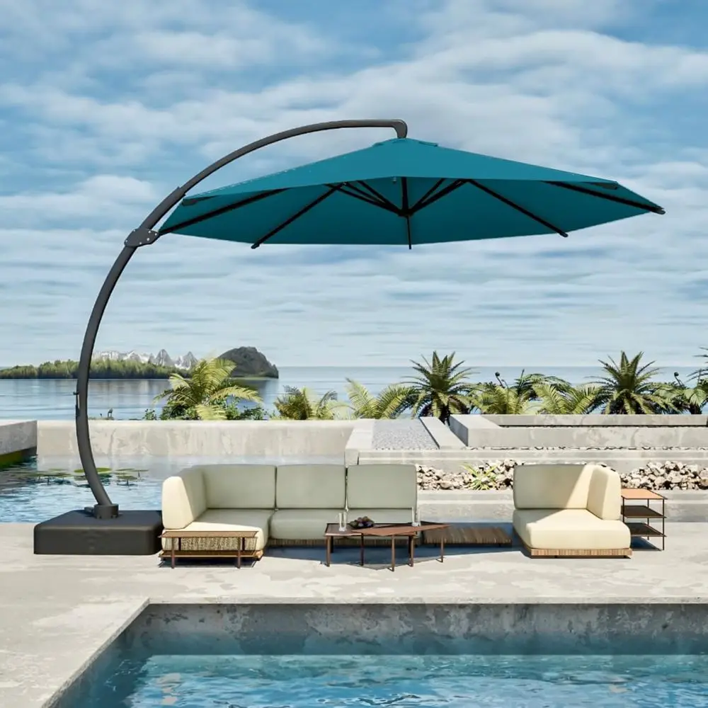 Large 12ft Cantilever Umbrella with 360° Rotation, UV Protection, Ideal for Patio, Garden, Backyard, Lake Blue
