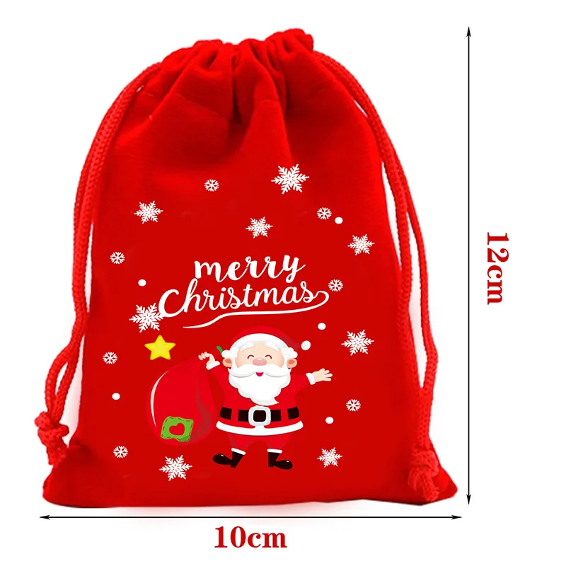 50pcs/lot 10*12cm Red/Blue/Green Christmas Gift Candy Packaging Children's Bags Santa Claus Snowman Velvet Drawstring Pouches