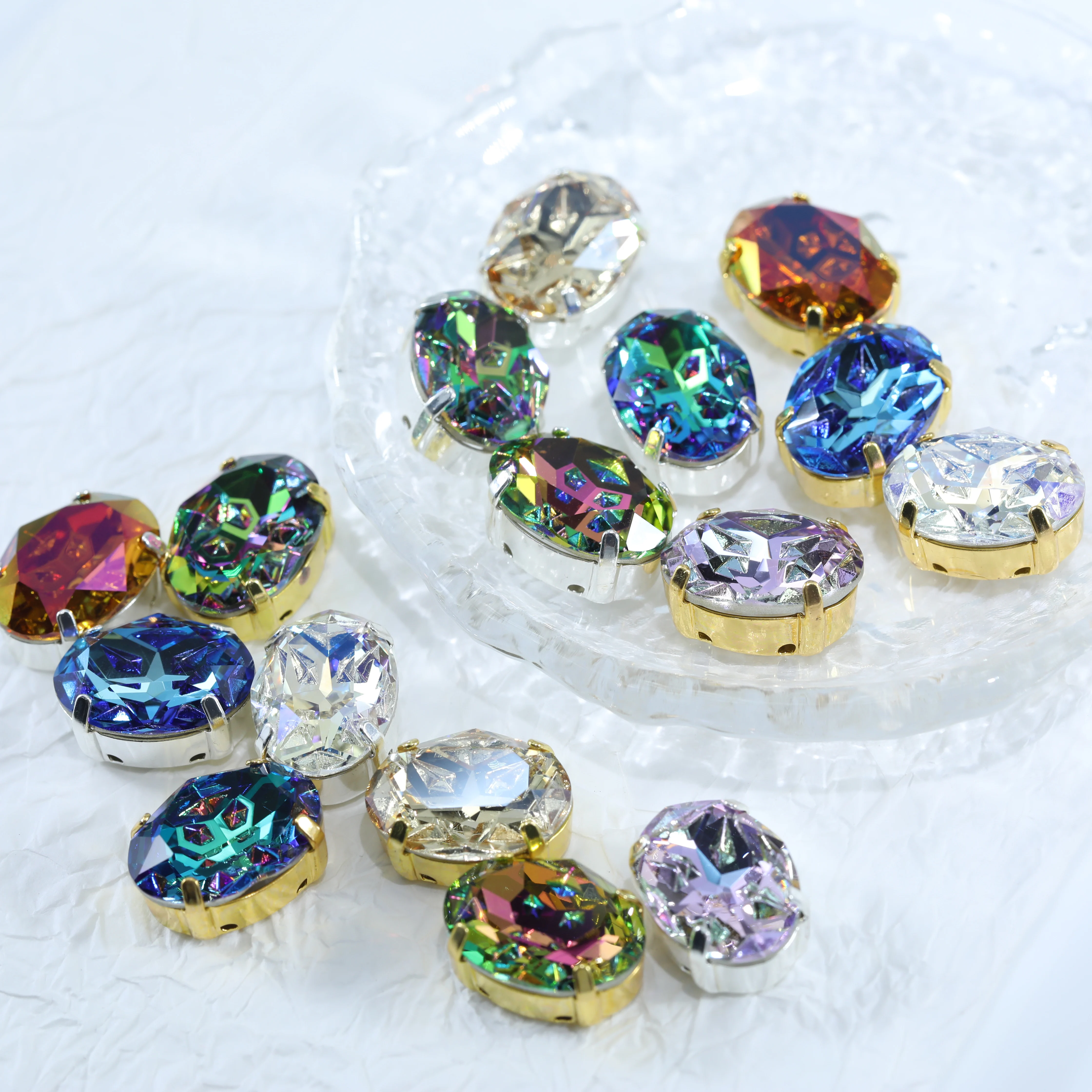 Glänzende Meteorit-Oval-Krallen-Kristallsteine zum Aufnähen, Strasssteine für DIY-Kleidung, Braut- und Kostümschmuck, Accessoires, GRST Kristall – Detail 4