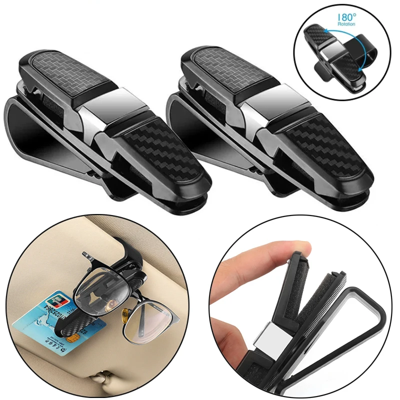 Suporte Universal para Óculos de Carro com Clipe para Quebra-Sol, Estojo para Óculos, Cartões e Óculos de Sol, Fixador de Óculos