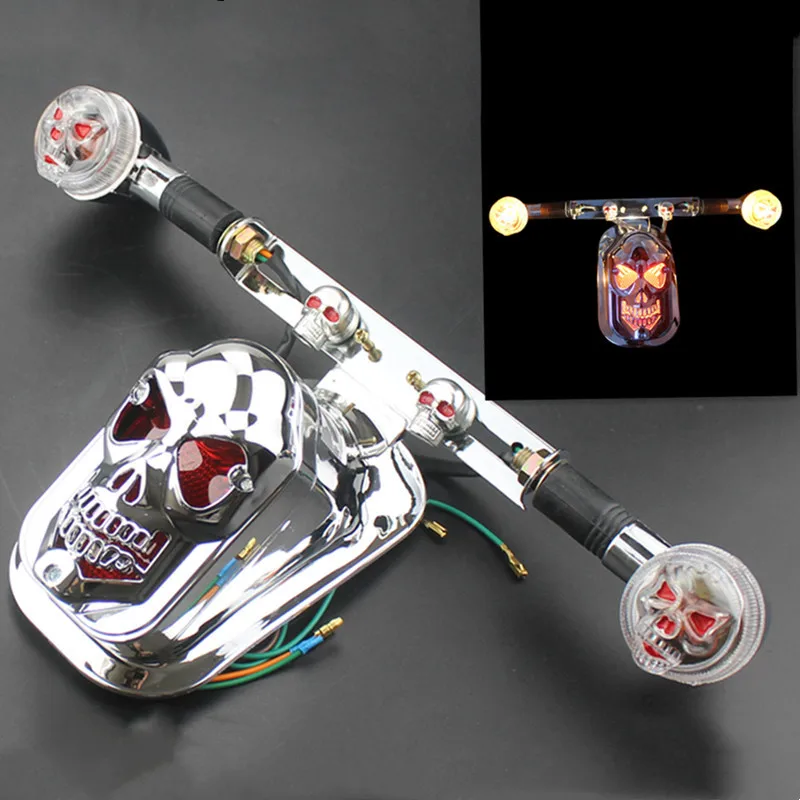 12V Motorcycle Skull Turn Signal Taillight Brake License Plate Rear Light For Harley Honda Suzuki Kawasaki