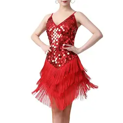 Women Fringe Tassel Sequin Latin Dance Dress Costume Tango Samba Ballroom Jazz Dancewear Competition Suit Rave Outfit Clothes