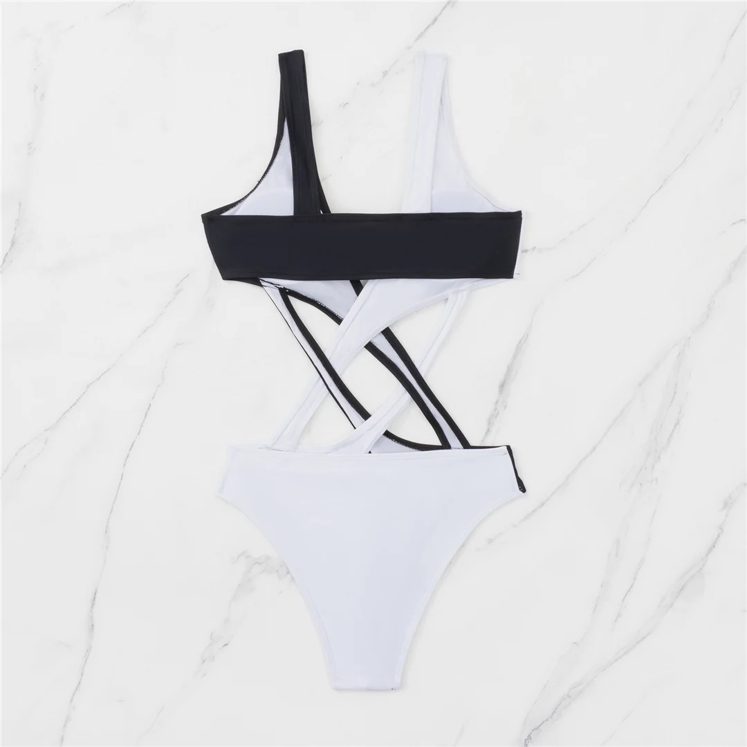 S - XL, V-Ausschnitt, hoher Beinausschnitt, Damen-Badeanzug, einteiliger Badeanzug, Damen-Monokini, gepolsterter Badeanzug, Badebekleidung, Badeanzug V5095SW – Detail 9