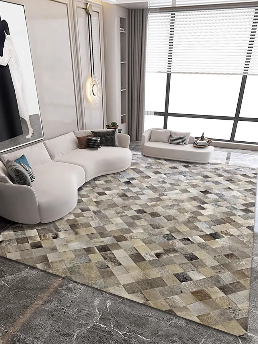 Luxury American Vintage Living Room Carpet Real Cowhide Patchwork Area Rug Bedroom Natural Cow Fur Sofa Table Floor Mat Home