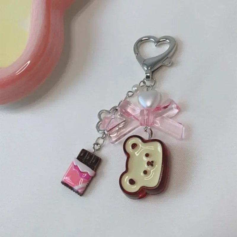 teddy bear keychain cute beaded bow keyring accessory gifts