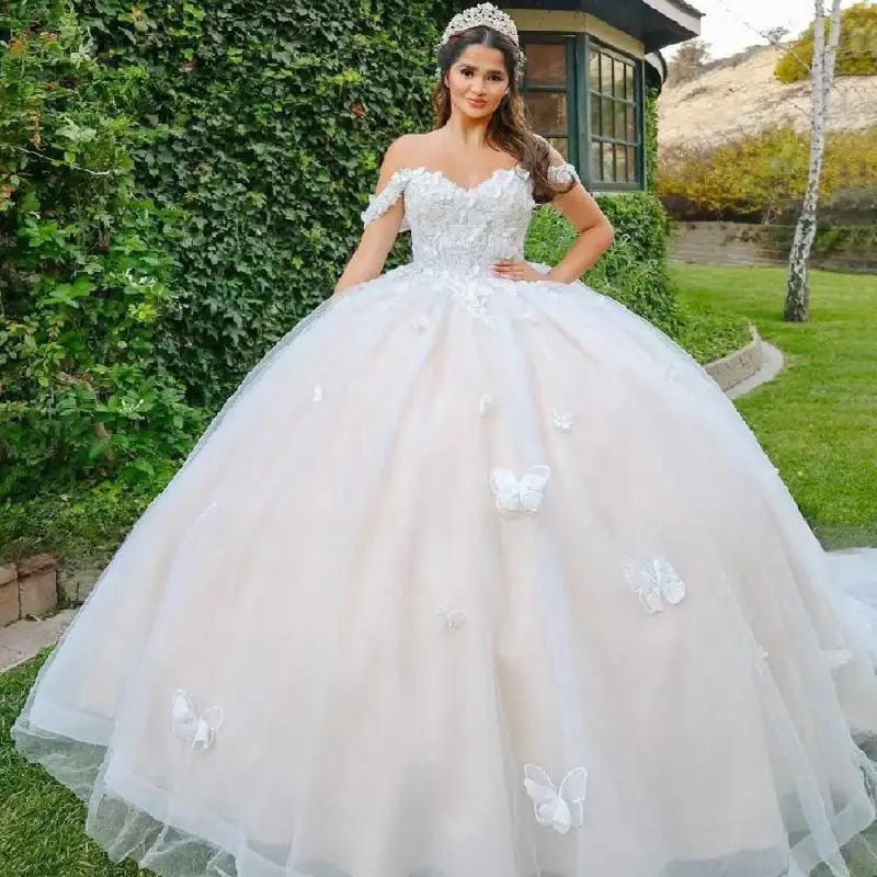 

White Quinceanera Dresses 2024 Gril Sweet 15 16 Birthday Party Gown 2025 Off Shoulder Sweetheart Backless Mexican Dress