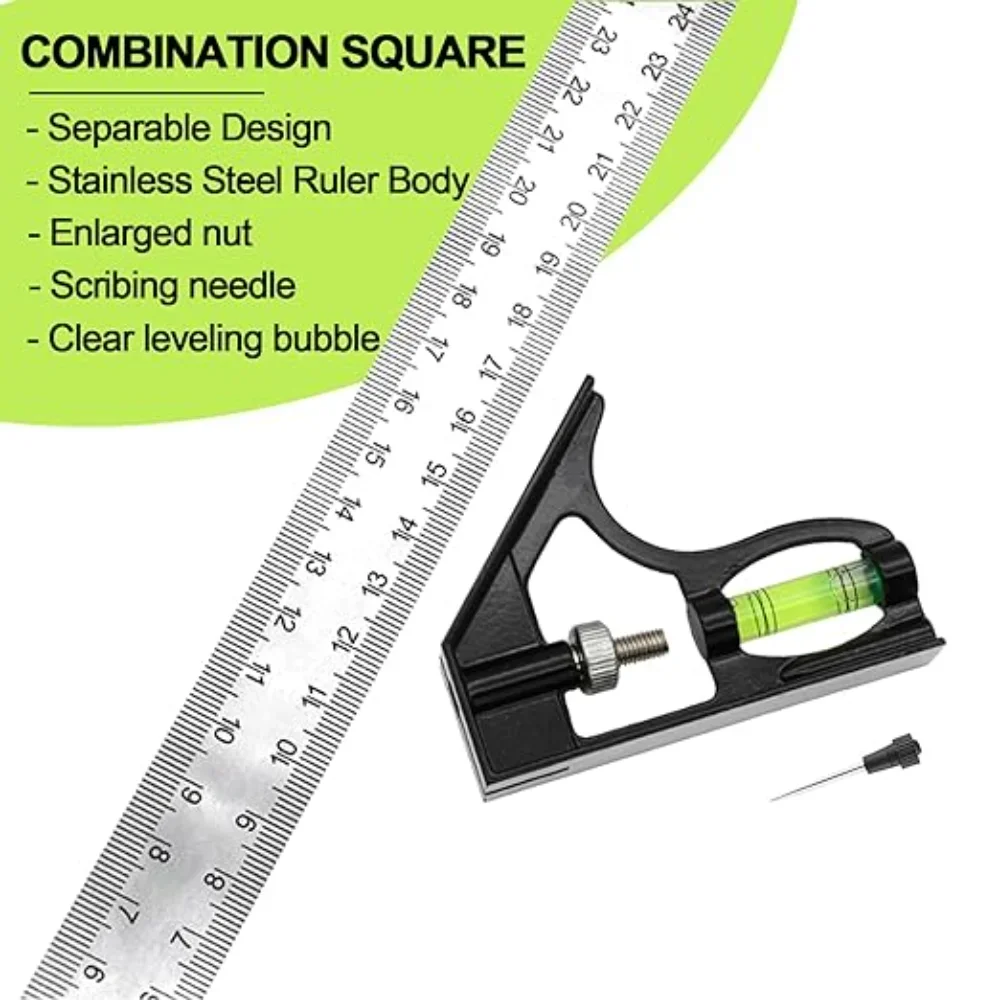 Angle Square Measuring Tools Set Precise Stainless Steel Aluminium Durable Adjustable Combination Spirit Level 12\