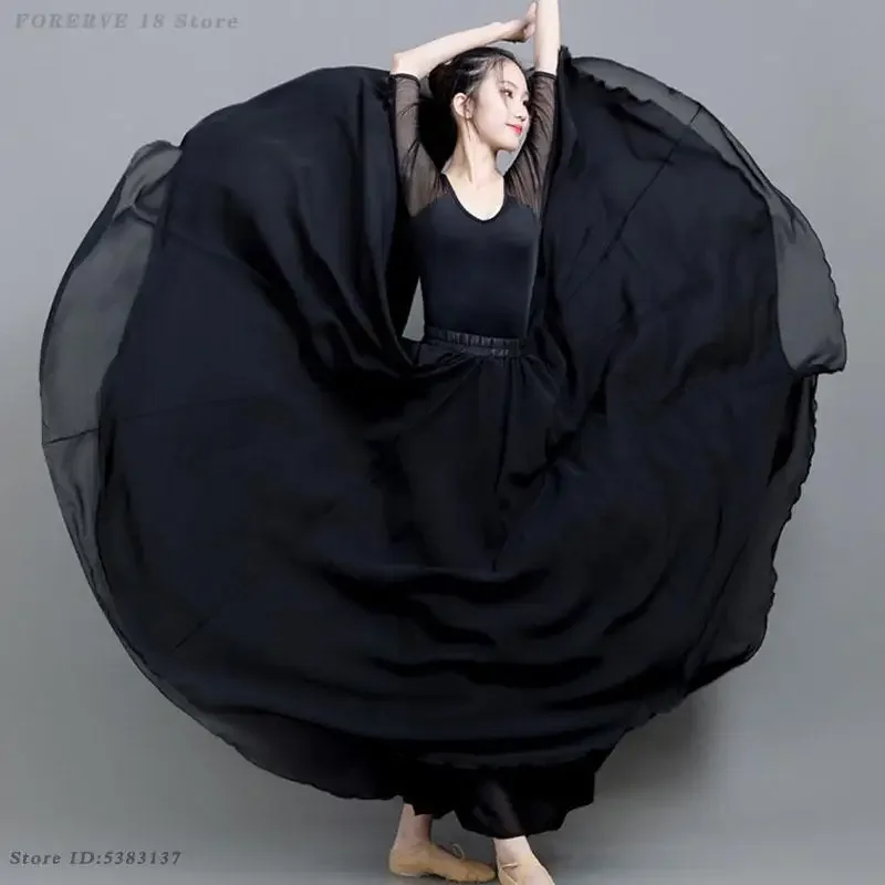 女性用ビッグスイングシフォンダンススカート 720度回転 フラメンコ バレエ ベリーダンス スカート 練習用 パフォーマンス ロングスカート