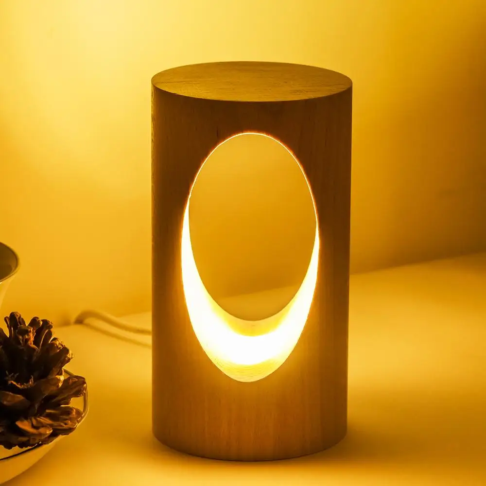 

3D Night Light USB Wood Table Lamps For Bedroom Bedside Decoration Geometric Table Lamp Dimmable Rechargeable LED Night Light