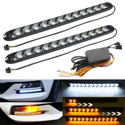 Led Car Daytime Running Light Strip 2Pcs Waterproof Sequential Flexible Yellow Arrow FlowTurn Signal Safety Warning Light 12V