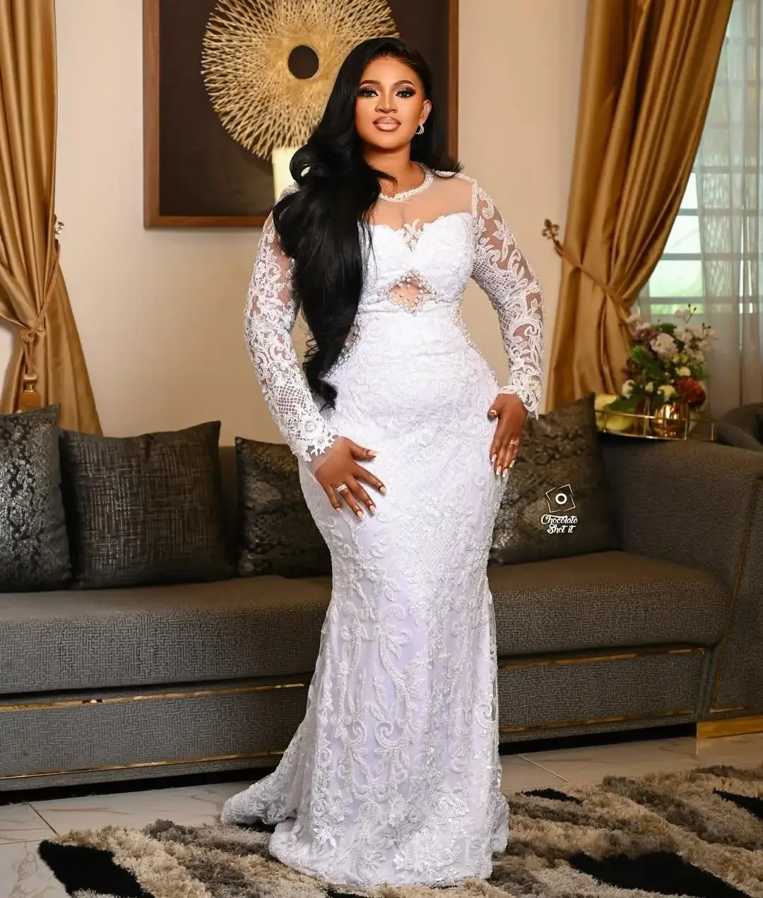 Customized Charming High Collar Lace Buttons Wedding Dresses Robe De Mariée 2025 Sweep Train Long Lantern Sleeves Bridal Gowns