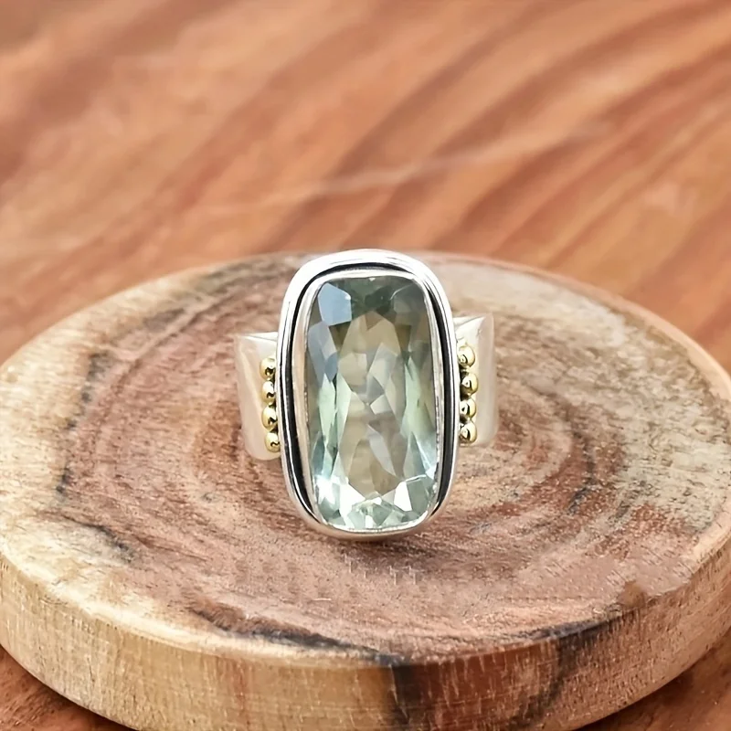 Vintage-Ring im ethnischen Stil, geometrisch, quadratisch, eingelegt, Zirkonia, für Damen, Nische, Urlaub, Party, Accessoires, Schmuck, Geschenke