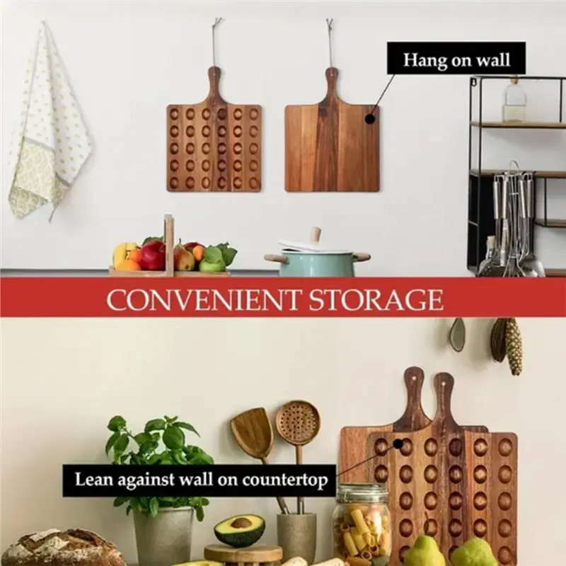 THIVN-Egg Rack In Solid Wood Multi-Grid Design With Handle, Kitchen Storage Display Tray