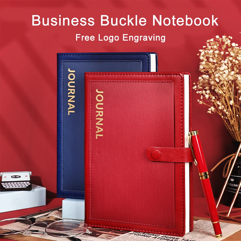 (Free Logo Engraving) A5 Business Leather Notepad, Student Buckle Notebook, Thick Meeting Minutes, Excerpts, Travel Diary