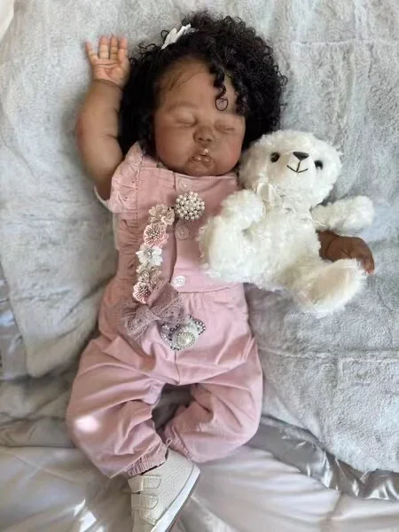 SINO-BB Customized Limited Supply 25inch Reborn Baby Pickle With Hand-Rooted Hair Dark Skin African Baby with Different Dress