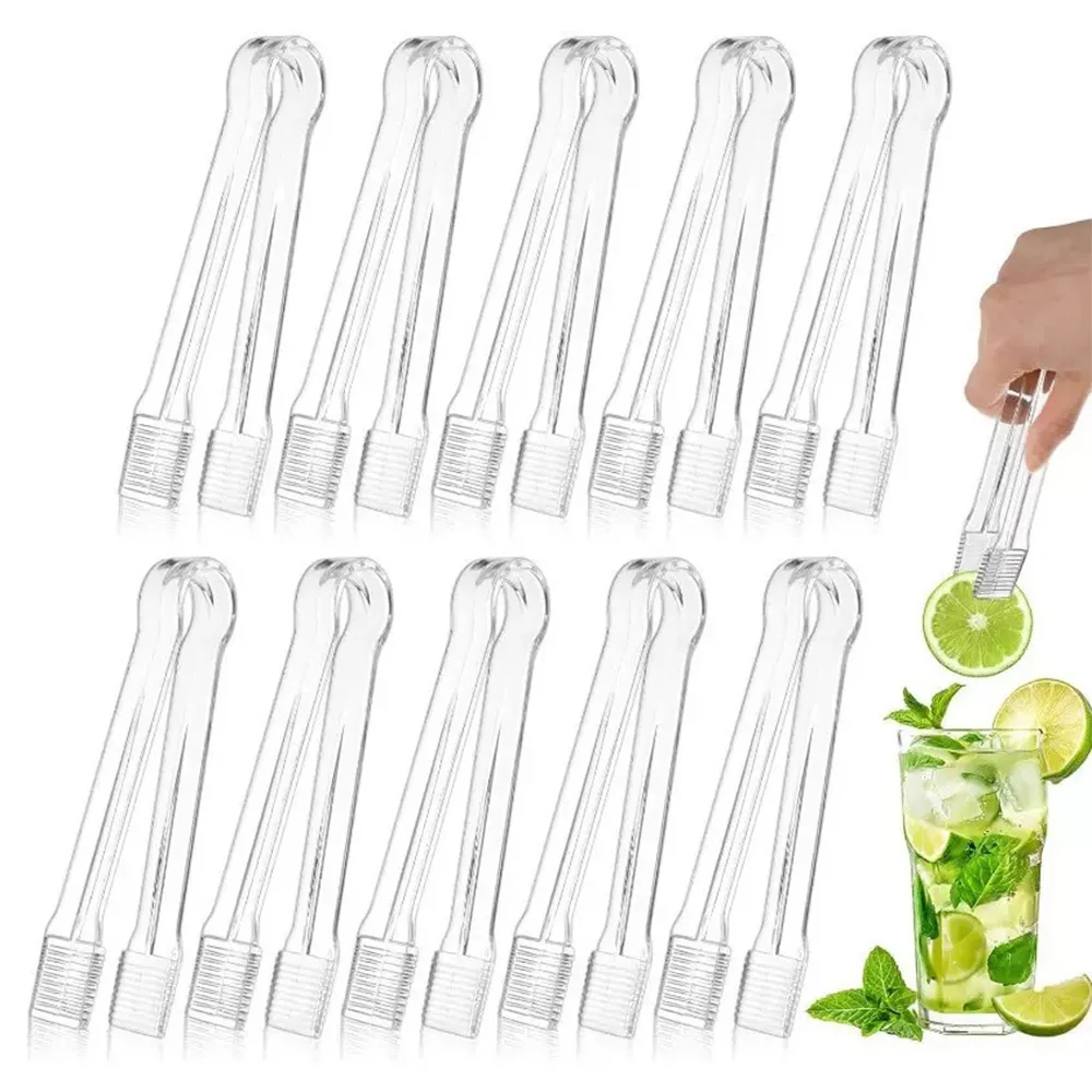 

10 шт. пластиковые сервировочные плоскогубцы, пластиковые прозрачные щипцы для льда с зубцами, одноразовые пластиковые щипцы, подходят для вечеринки, еды, муфелей