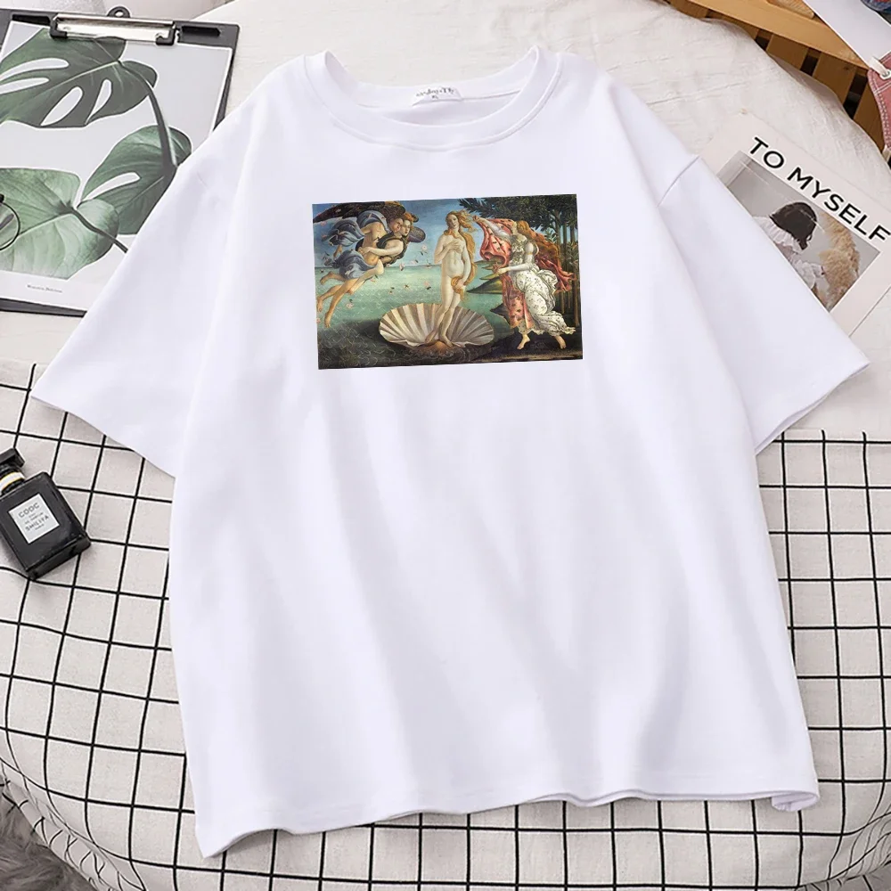 Fashion Vintage T Shirt He Birth of Venus By Sandro Botticelli Print Tshirt Women'S Loose Tops  Casual Soft T-Shirts Womans