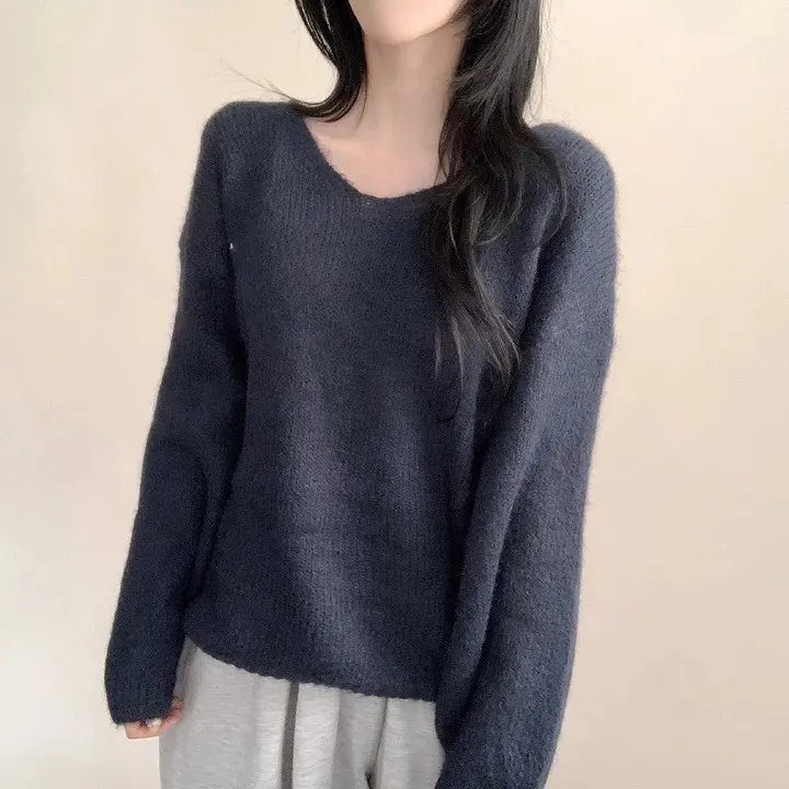 Chic automne hiver ample v-ne fourrure tricoté pull femmes Simple Long Sve confortable à la mode trajet Sle haut