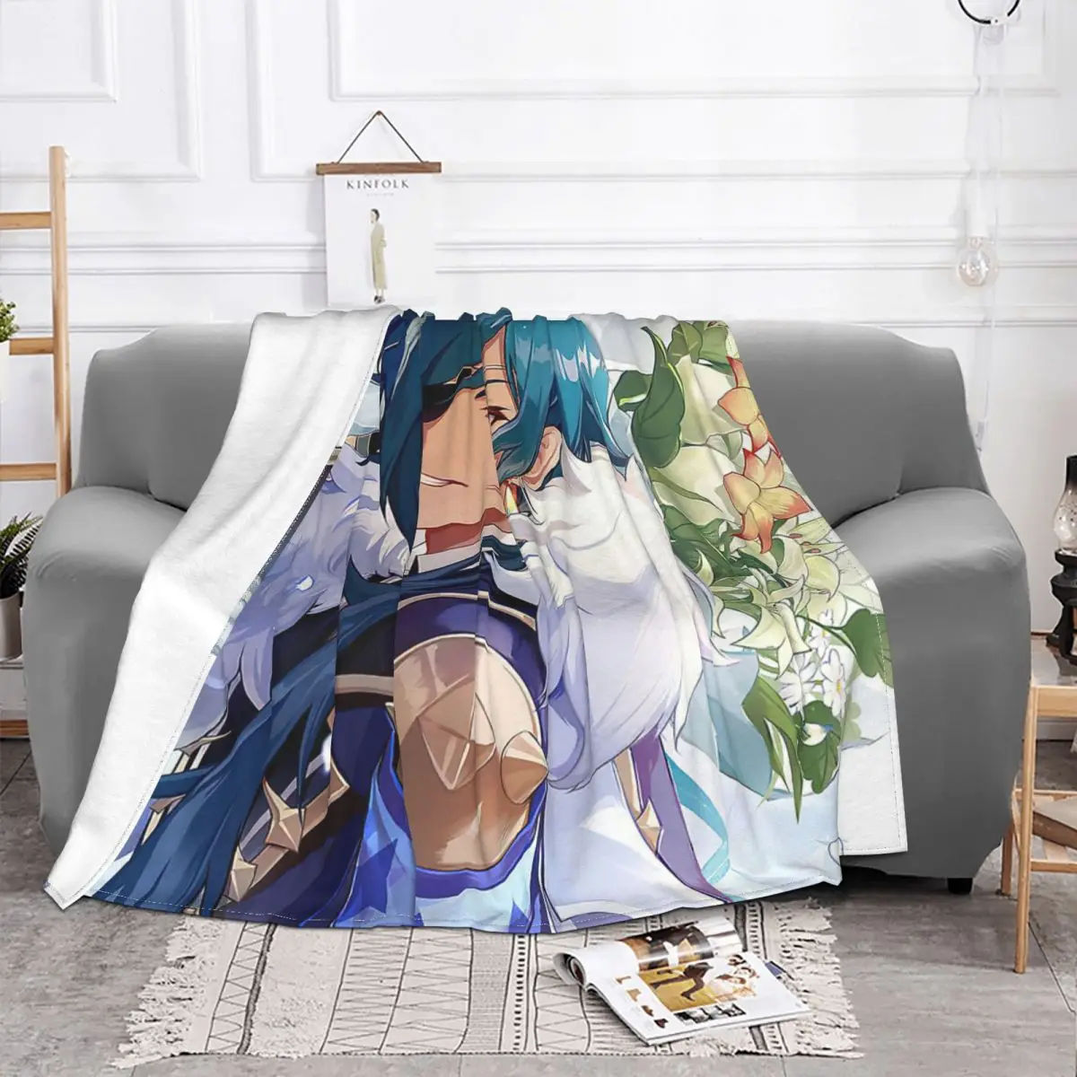 Kaeya Genshin Impact Wool Blankets Anime Creative Throw Blanket for Sofa Bedding Lounge 125*100cm Bedspread