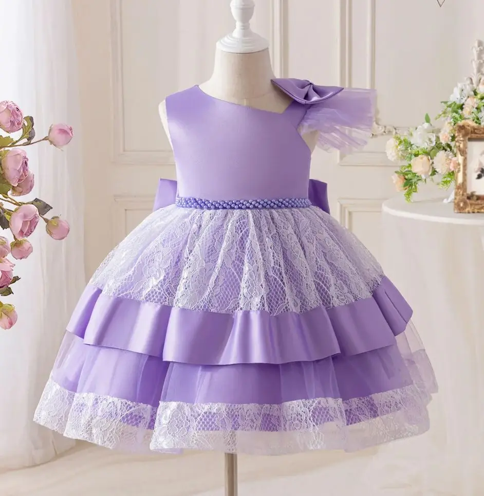 

Girls Party Dress Children Clothing Kid Lace Dresses Ceremonial Clothes Lavender 3 to 10T