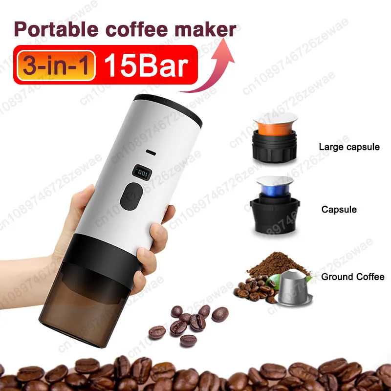 

15Bar Portable Coffee Maker&Capsule Machine,3-in-1 Espresso Coffee Makers with Heating for Car Camping Travel,USB Rechargeable