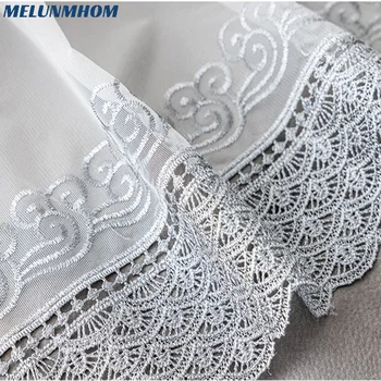 เย็บปักถักร้อยจีนทะเลรูปแบบผ้าม่าน Tulle Sheer สำหรับห้องนั่งเล่นห้องนอนสีขาวสีเทาหน้าจอหน้าต่าง Drapes Panel