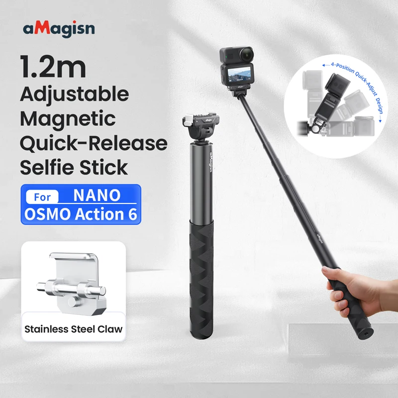 1.2M Adjustable Magnetic Quick-Release Selfie Stick Extended Telescopic Long Pole for DJI OSMO NANO Action 6 Camera Accessories