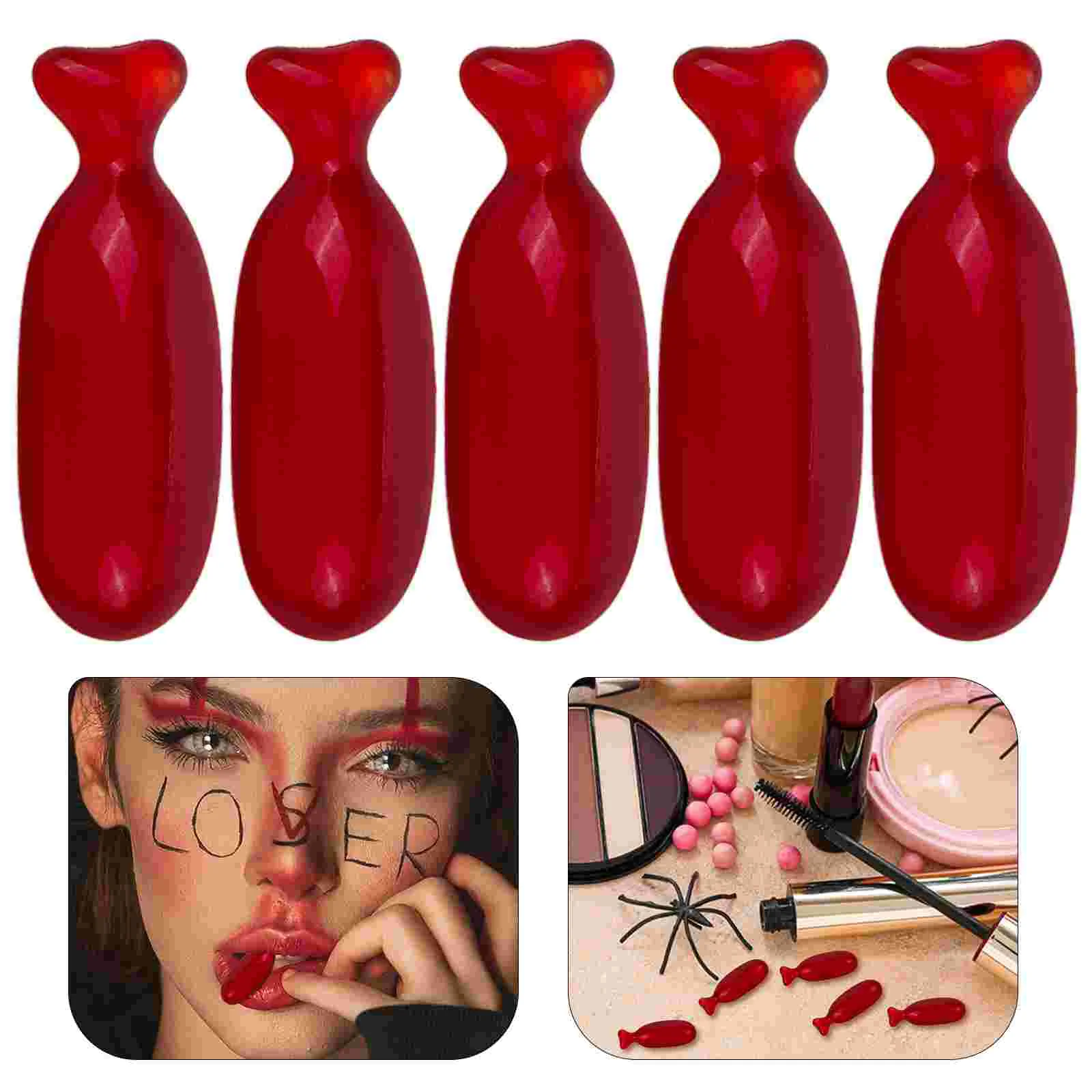 

5 Pcs Fake Blood Capsules Washable Simulated Blood Props for Halloween Party Zombie Face Bloody Special Effects Cosplay Horror