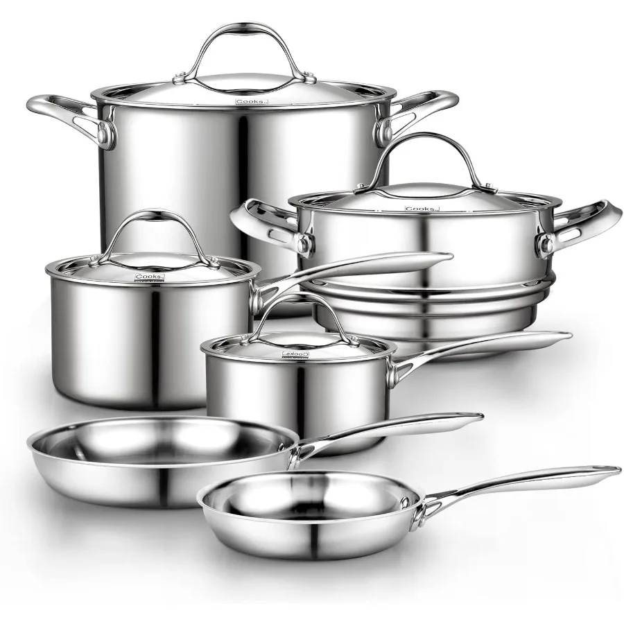 

Stainless Steel Kitchen Cookware Sets 10Piece MultiPly Full Clad Pots and Pans Cooking Set with StayCool Handles Dishwasher Saf