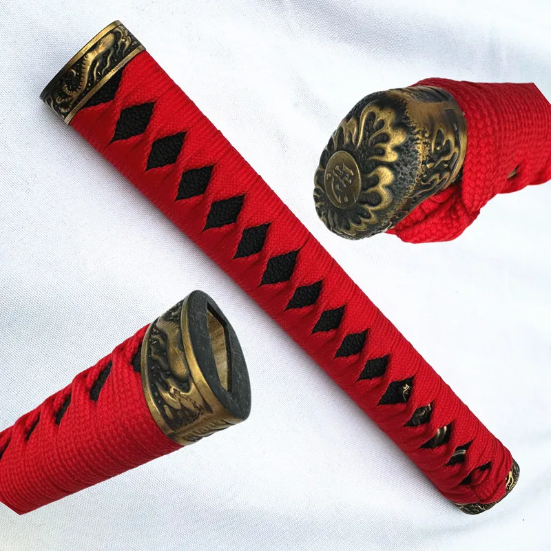 Red Tsuka Handle Black Real Rayskin 26cm for Japanese Samurai