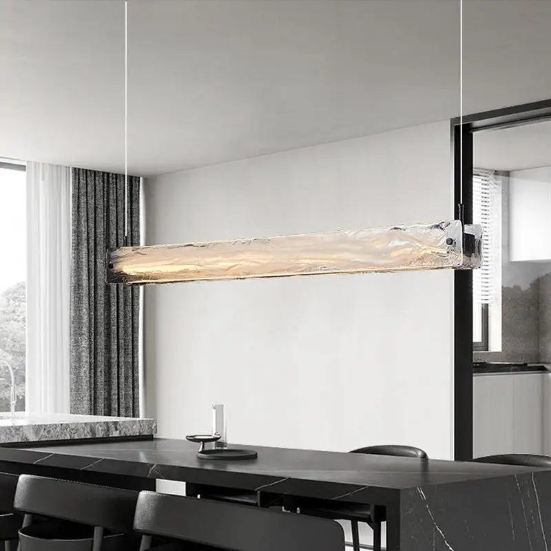 

Italian minimalist light luxury one-word long strip designer Italian cloud glass dining room bar island chandelier