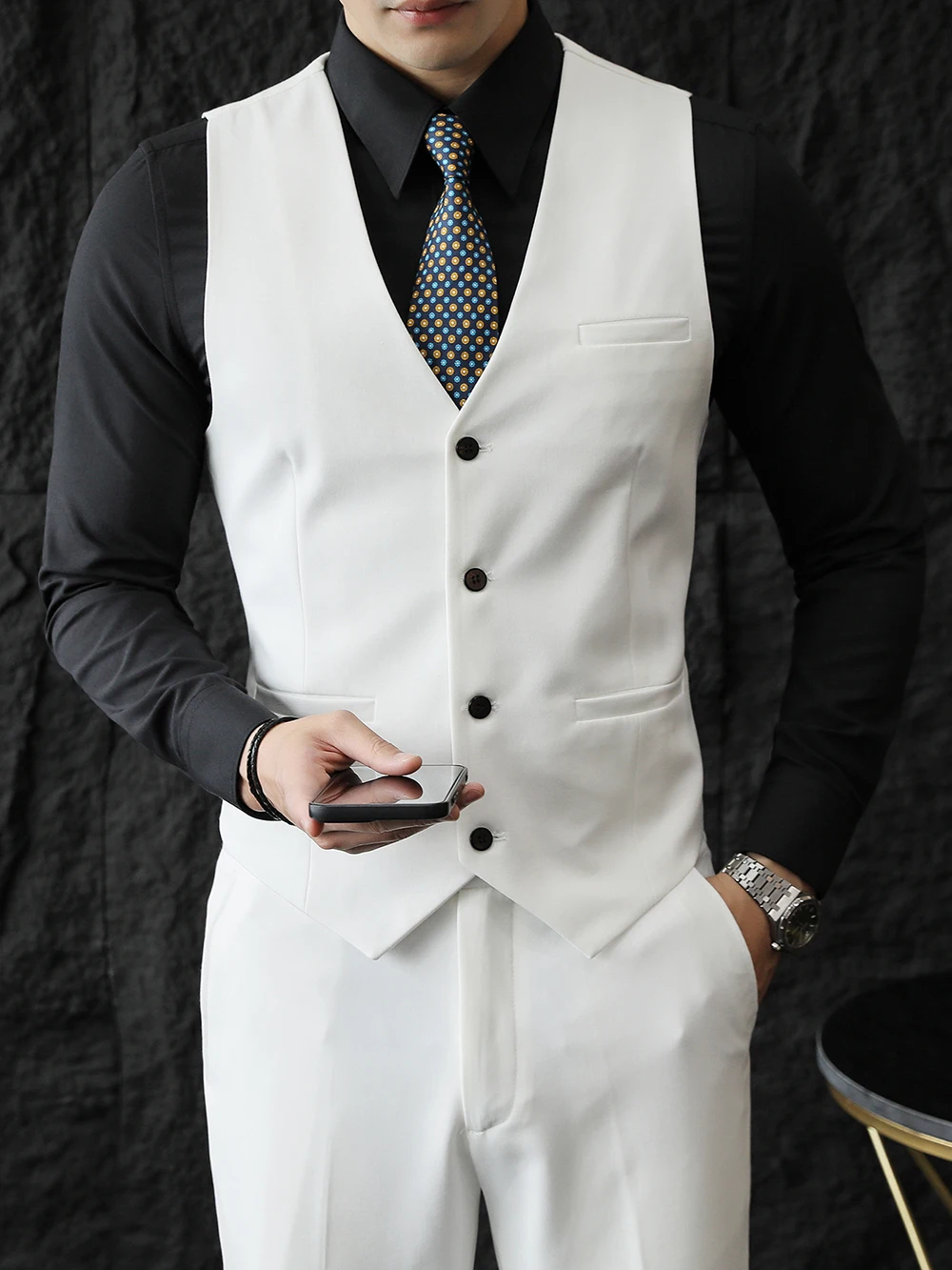 

Slim Fit Wedding omsmen Jaet Vest Men's Busin Formal Inner Wear V-Ne Polyester Blend Summer Thin Single Button