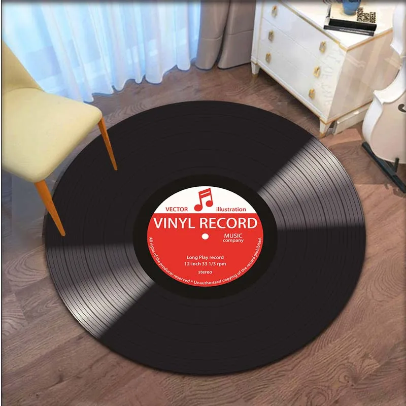 Record Music CD Pattern Round Carpet Retro Floor Mat Living Room Bedroom Decorative Anti-Slip Leisure Floor Mat Mode Area Rug