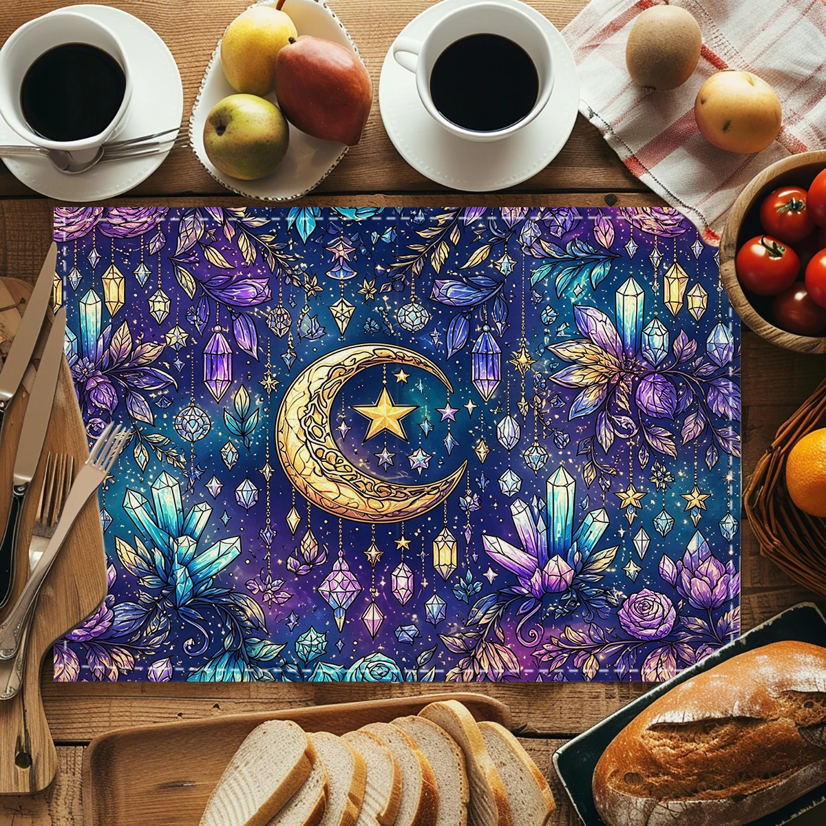 Buddha & Lotus Pattern Polyester Placemats & Coasters - Decorative Table Linens for Home, Restaurant & Meditation Space