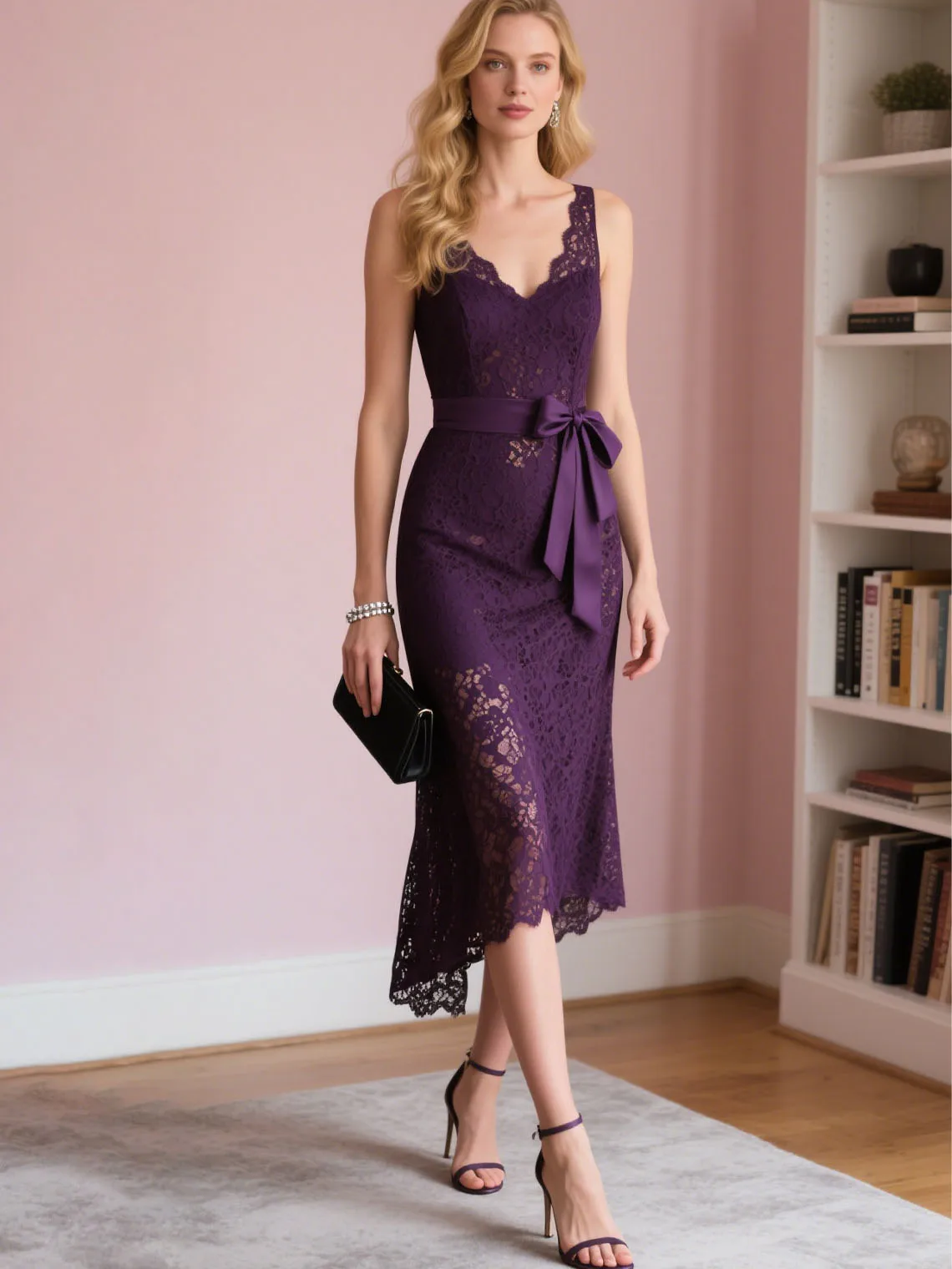 

Sexy Lace Wedding Guest Dress Tea Length V Neck Sleeveless Bow Knot Mother of the Bride Formal Evening Gown 2025 Free Customized