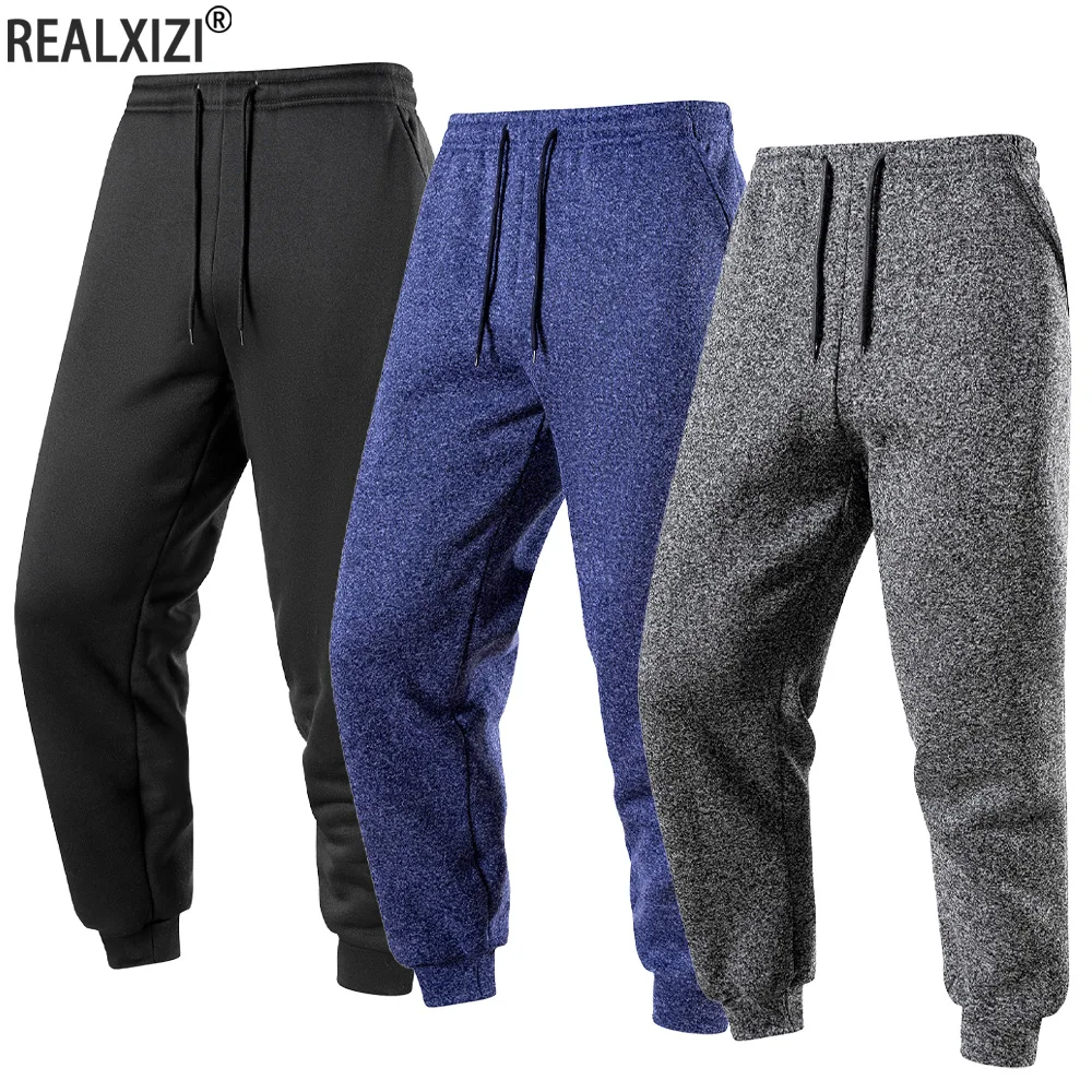 

Autumn Winter Daily Casual Sweatpants Men Solid Color Elastic Waist Trousers Jogger Running Workout Long Pants Sports Pants