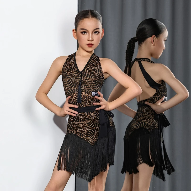 

Лето 2023, платье для латинских танцев для девочек, высококачественная тренировочная одежда для выступлений, сексуальные платья для латинских соревнований с открытой спиной, DQS20245