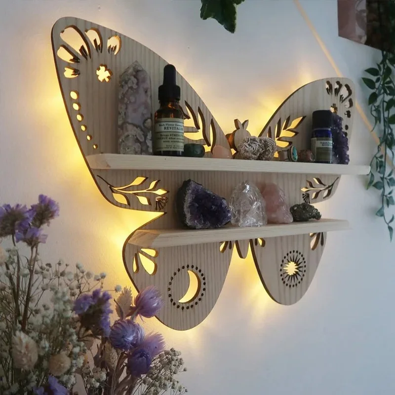 2022 new Butterfly Wooden Luna Moth Lamp Crystal Shelf Wooden Luna Moth Lamp Crystal Shelf Living Room Shelf Dropshipping