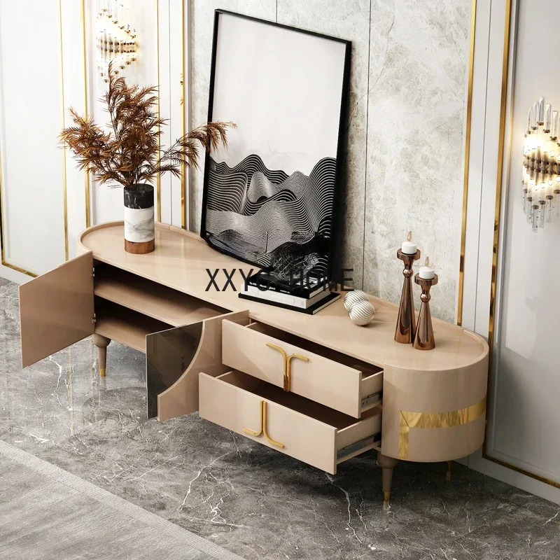 Mueble de TV italiano ligero de lujo, mueble de TV minimalista moderno, mueble de piso alto para dormitorio principal
