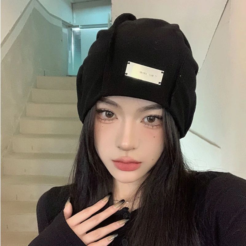 Women Fashion Knitted Beanie Cap Punk Girl Autumn Winter Warm Solid Color Skull Cap Female Street Casual Hip Hop Baggy Hats