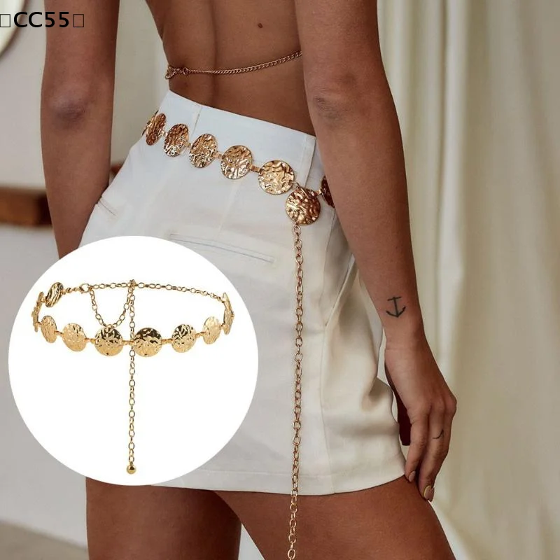 Metal Gold/Silver Chain Belt Geometry Round Wafer Adjustable