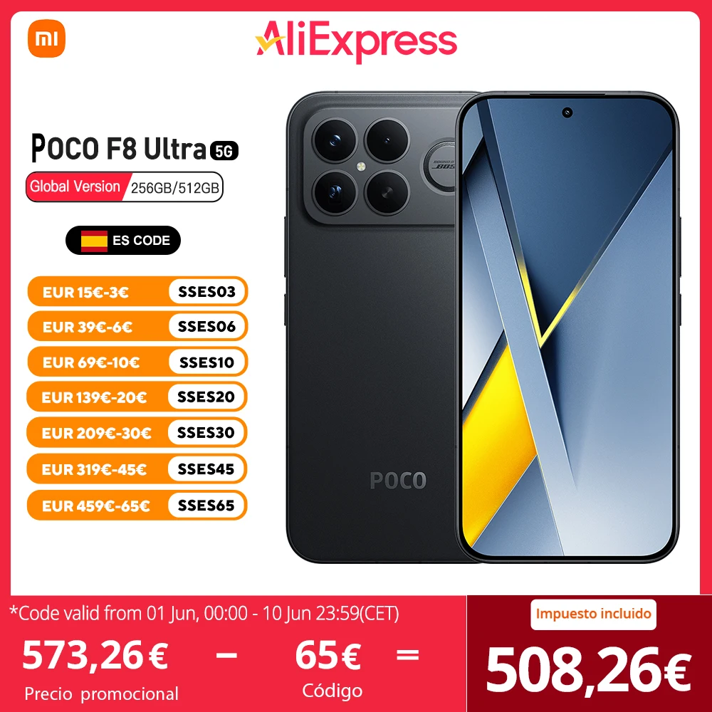 POCO F8 Ultra 5G Version Européenne 256GB/512GB Snapdragon 8 Elite Gen 5, Écran AMOLED 6,9", 120 Hz, 50 MP OIS, 6500 mAh, IP68, Wi-Fi 7, NFC