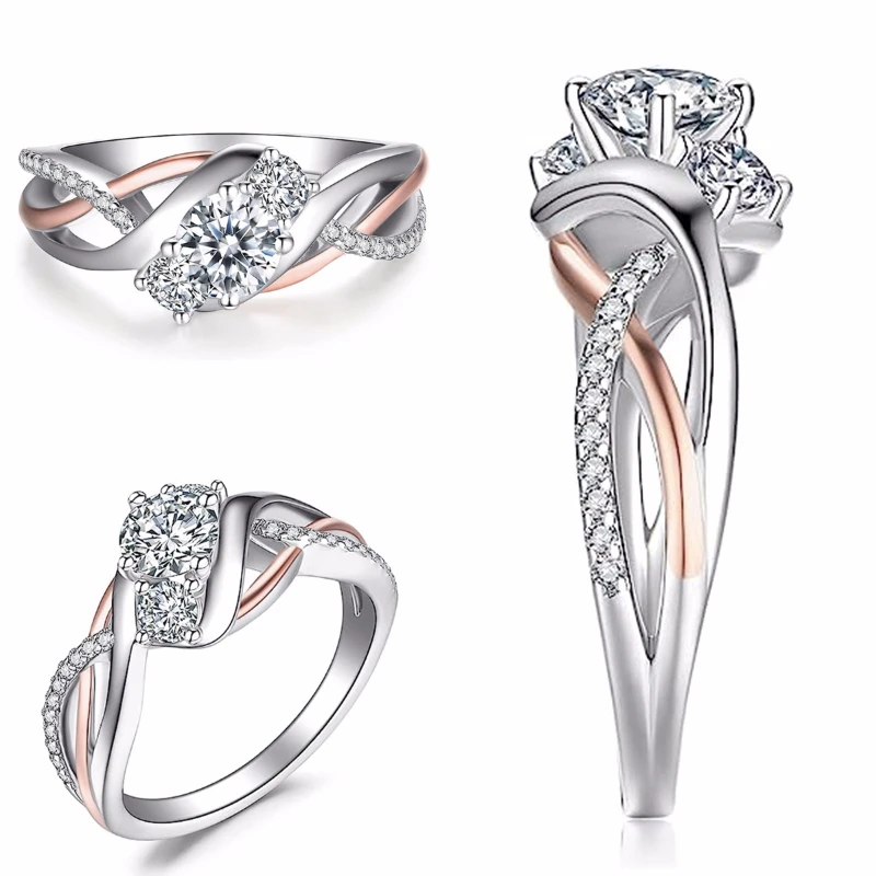 Huitan Zweifarbige Eheringe für Frauen AA Zirkonia Temperament Elegante Dame Ringe Verlobungsfeier Luxus Trendy Schmuck