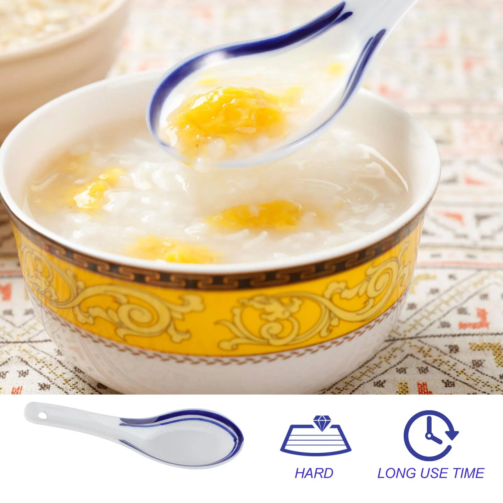 

5Pcs Elegant Ceramic Spoons Heat-Resistant Tableware for Soup Rice Porridge Cereal Appetizers Wonton Tong Sui Udon Ramen