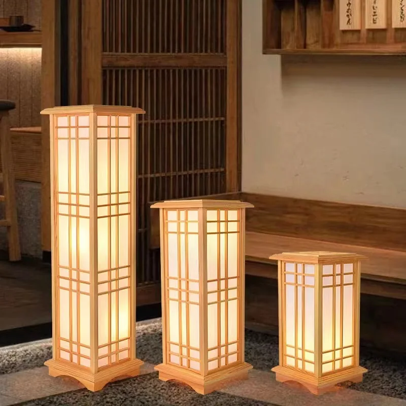Japanese Creative Floor Lamp Restaurant Living Room Homestay Bedroom Tea House Solid Wood LED Stand Table Lights Room Decoration